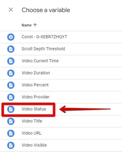 Selecting the video status datalayer variable