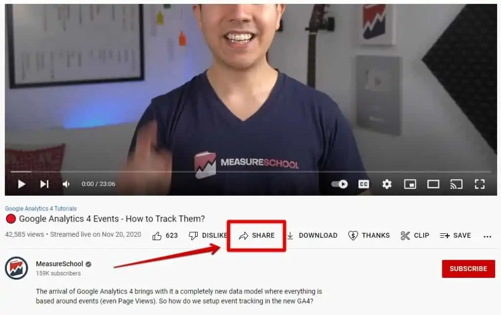 Sharing a YouTube video to get the embed code