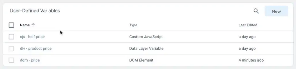 Variable types inside Google Tag Manager
