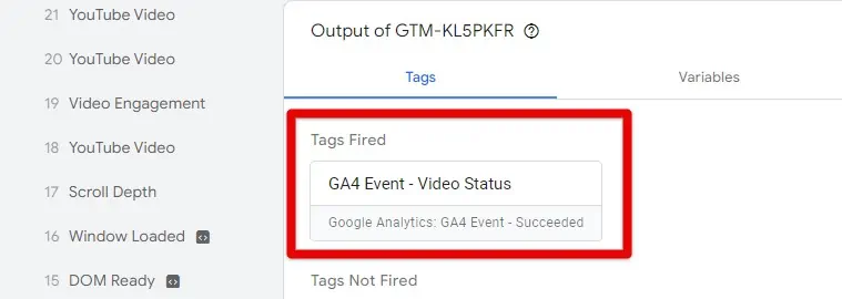 YouTube video tag fired
