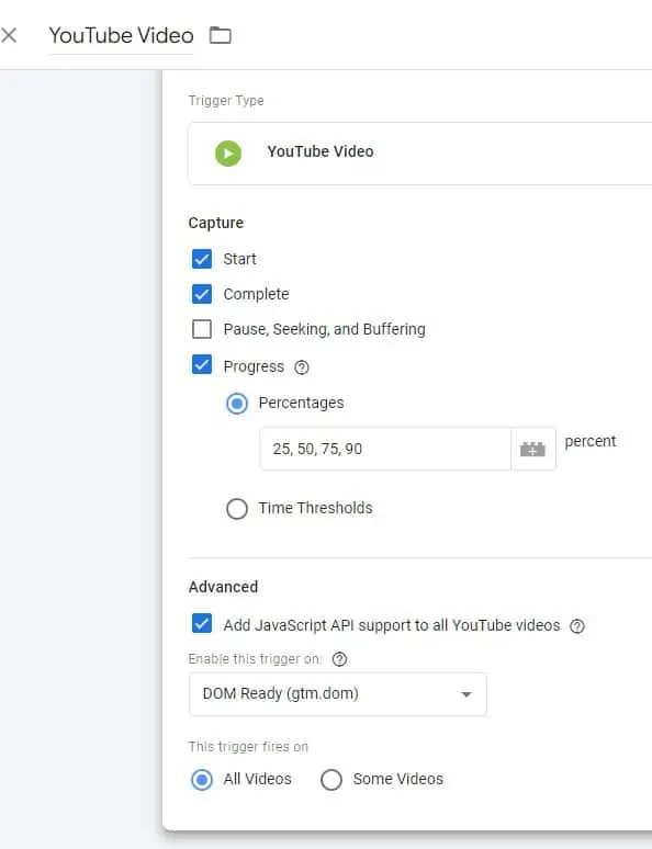 Youtube video trigger configuration