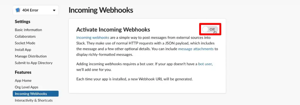Activating incoming webhooks