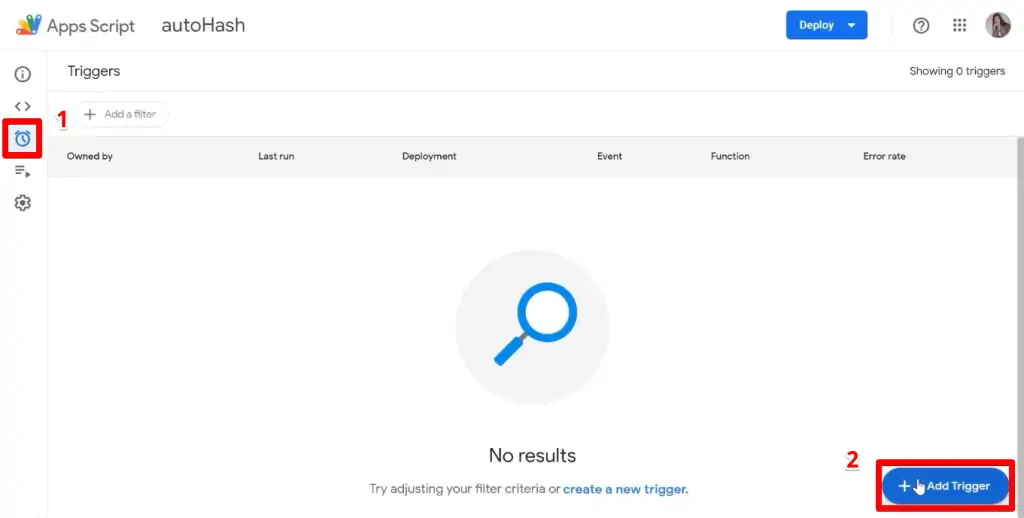 Adding a new autoHash trigger
