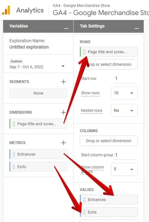 Adding dimensions and metrics to the exploration report