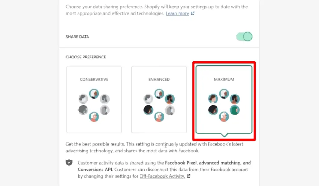 Choosing the Maximum data sharing option