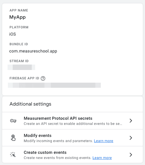 Completing setup of iOS app stream in GA4 screenshot