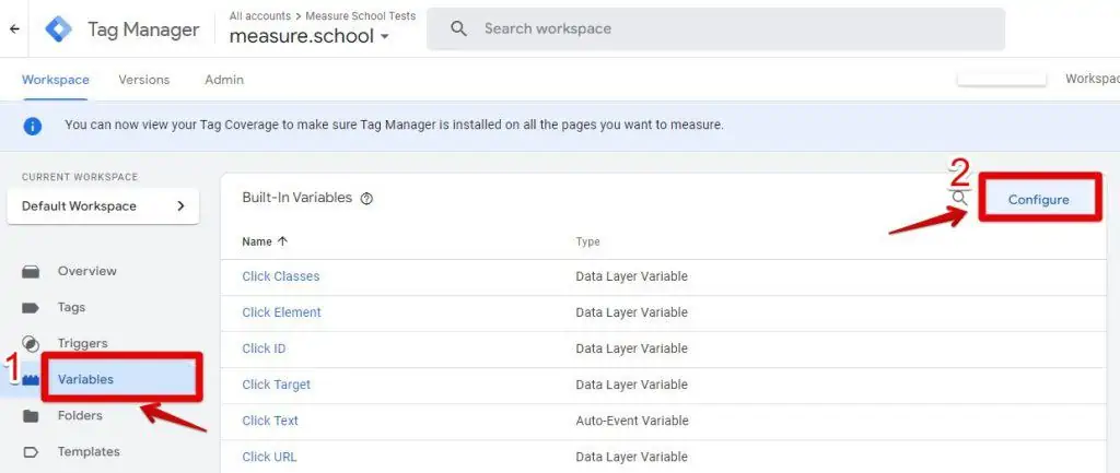 Configuring variables in Google Tag Manager