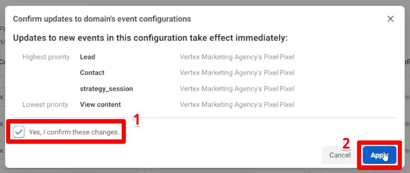 Confirming updates to the domain’s event configurations