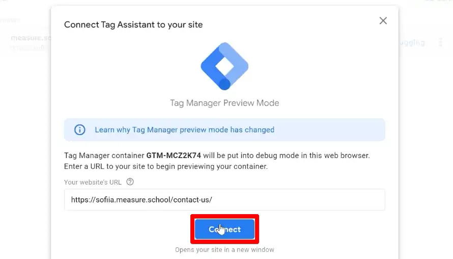 Connecting the Tag Assistant to your site