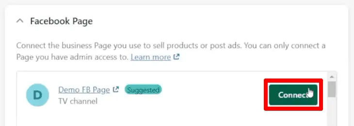 Connecting to the Facebook business page