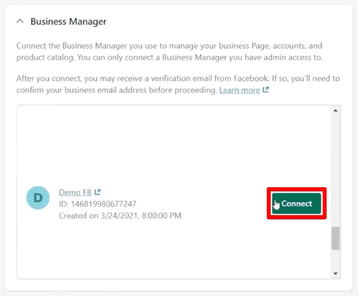 Connecting to the business manager account