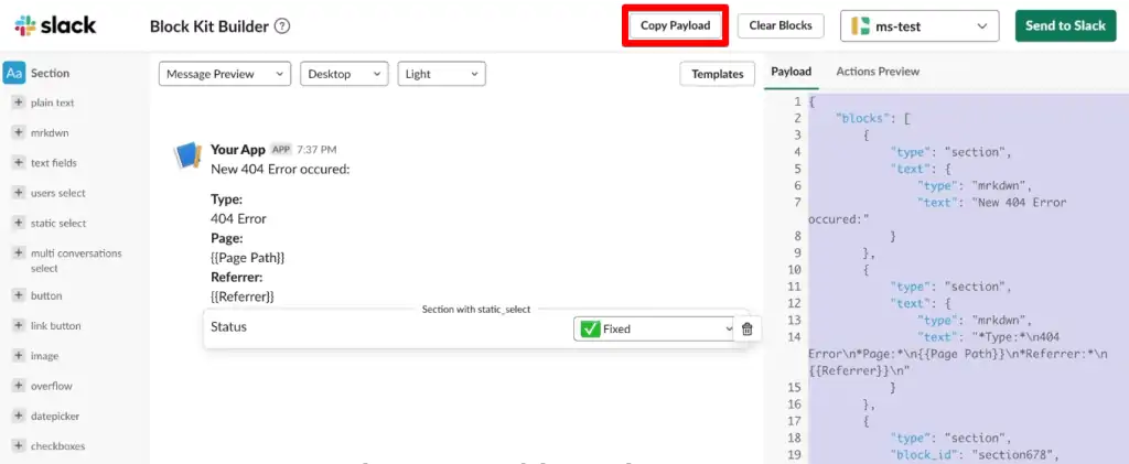 Copying the JSON payload