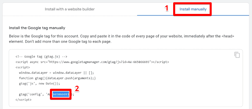 Copying the conversion ID