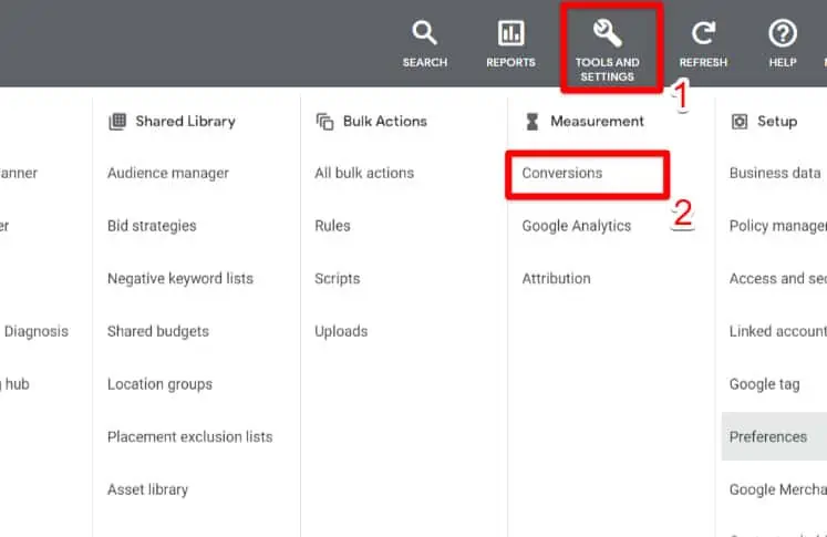 Creating a conversion in the Ads account
