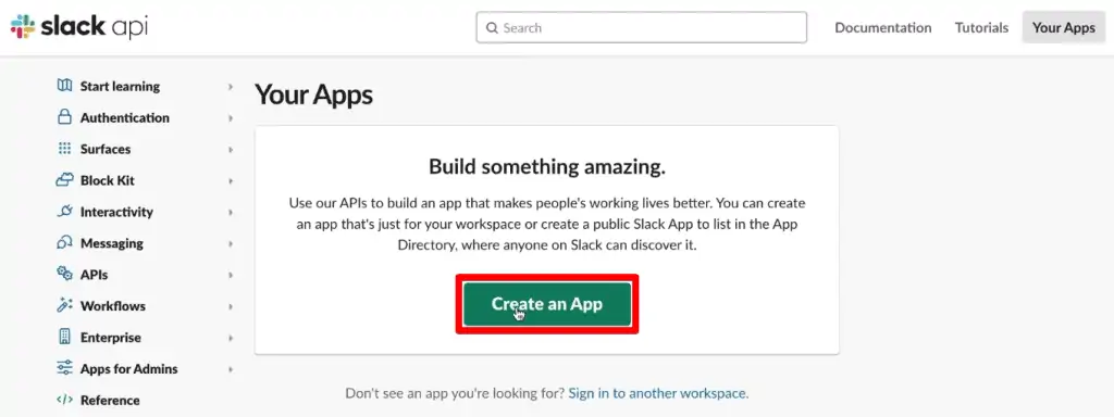 Creating a new Slack app