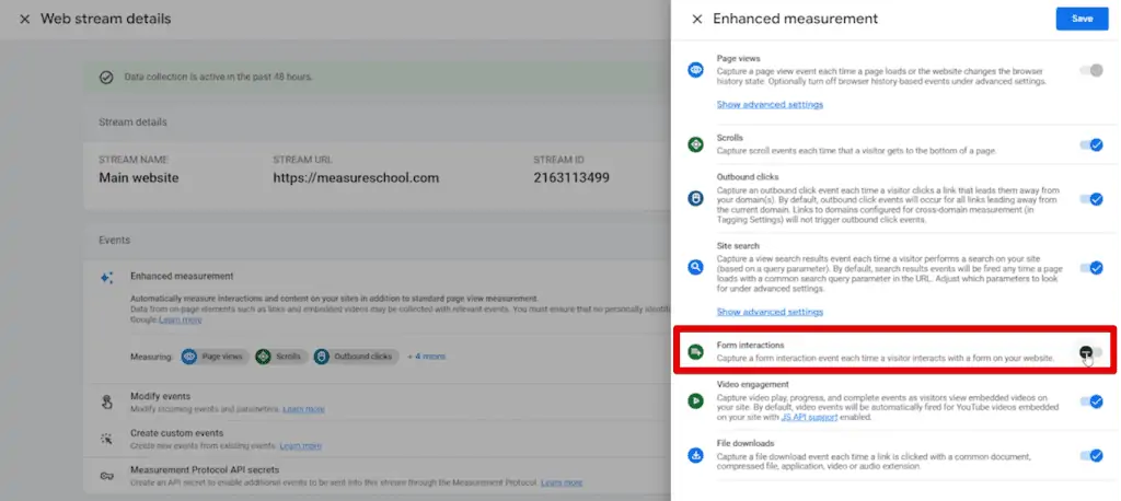 Disabling the form interactions option