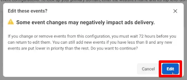 Editing web events for your domain