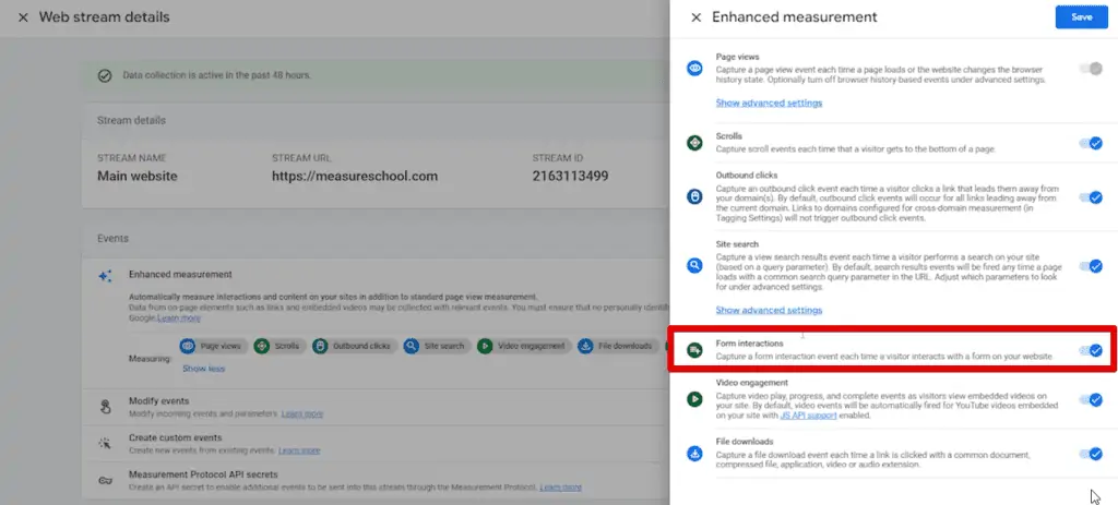 Enabling form tracking in Google Analytics 4