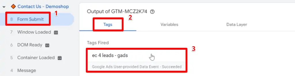 Enhanced conversions for leads tag in the Tag Assistant
