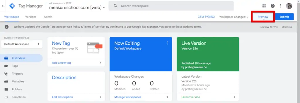 Entering Google Tag Manager’s preview mode