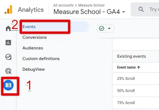 Finding lists of events in GA4