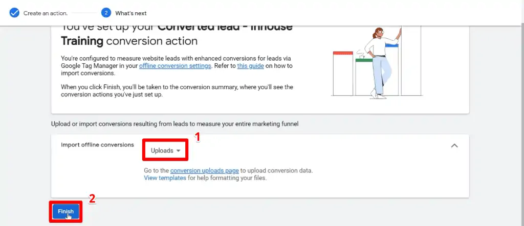 Finishing the creation of the conversion action