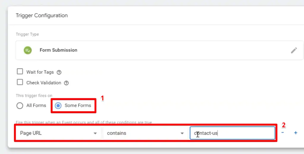 Form submission trigger configuration