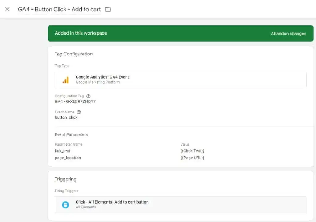 Full button click tag and trigger setup