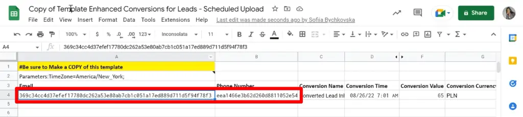 Hashed email and phone number data
