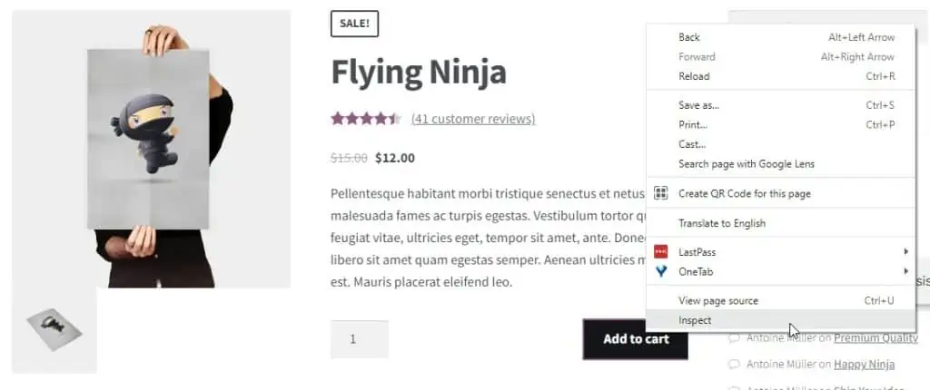 Inspecting the button HTML and CSS in the developer tool