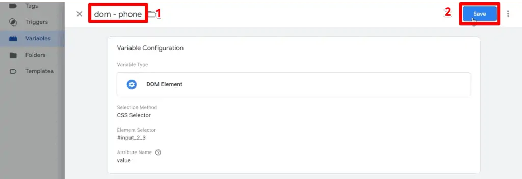 Naming and saving the DOM element variable