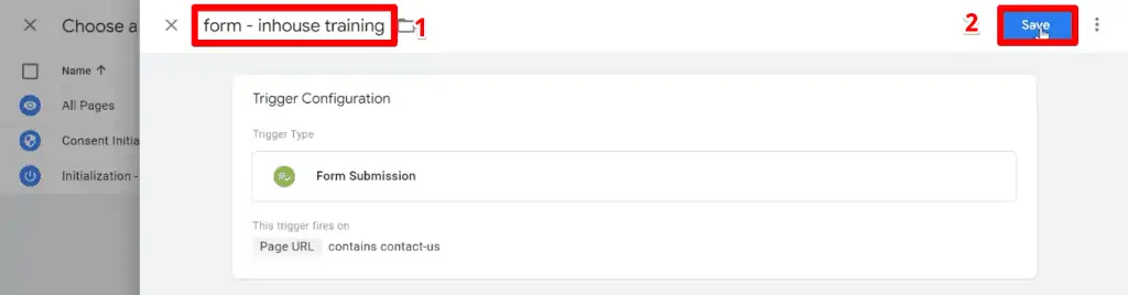 Naming and saving the form submissions trigger