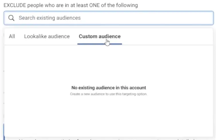 No existing audience in the account
