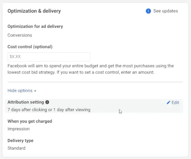 Optimization and delivery settings