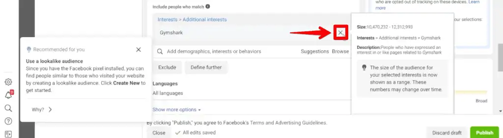 Removing the ad set interests