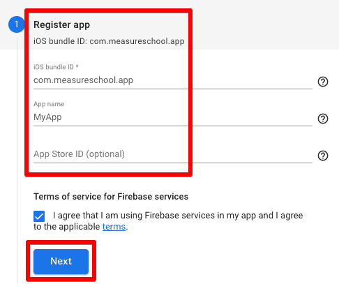 Screenshot of setting up iOS stream in GA4 step 1 - Register app