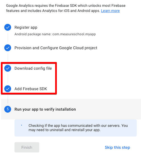 Screenshot of the five steps in Android app stream configuration similar to iOS app stream setup