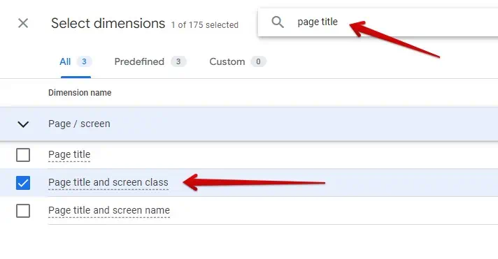 Searching and Selecting dimensions in explorations