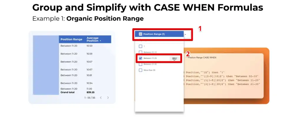 Selecting a position range to filter the table