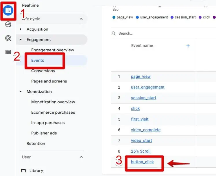 Selecting a specific event in the events report