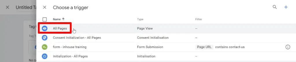 Selecting all pages trigger