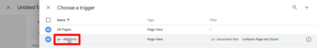 Selecting the 404 error trigger