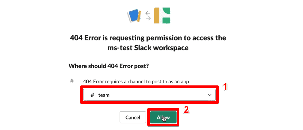Selecting the channel where the app will post