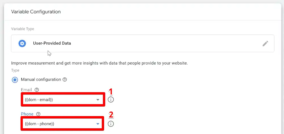 Selecting the created email and phone variables