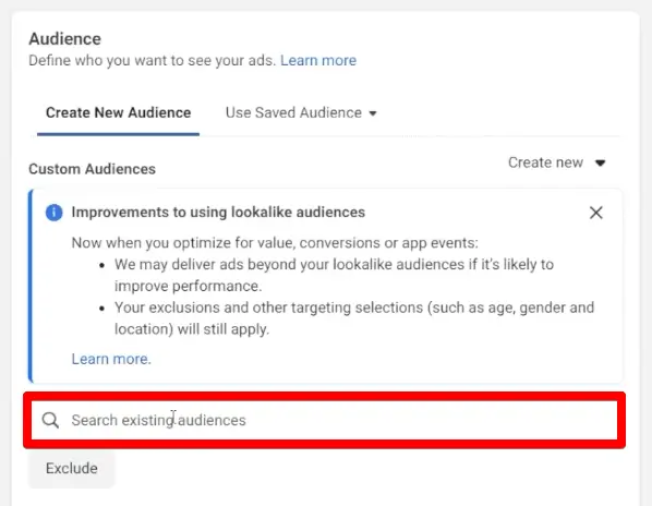 Selecting the custom audience