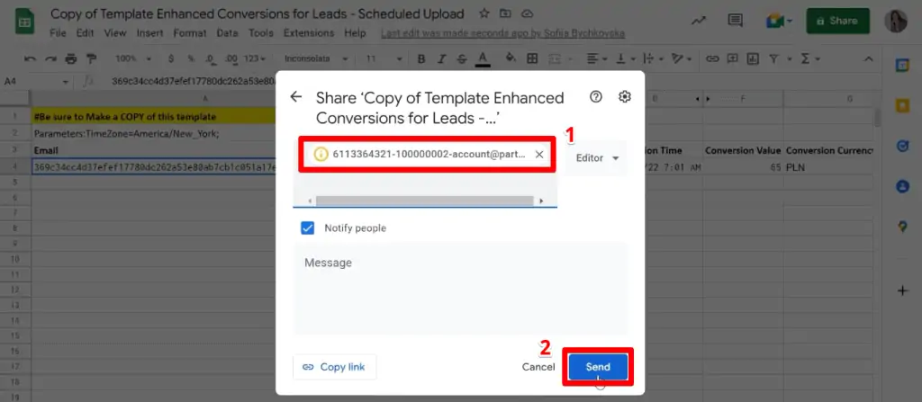 Sharing the spreadsheets access