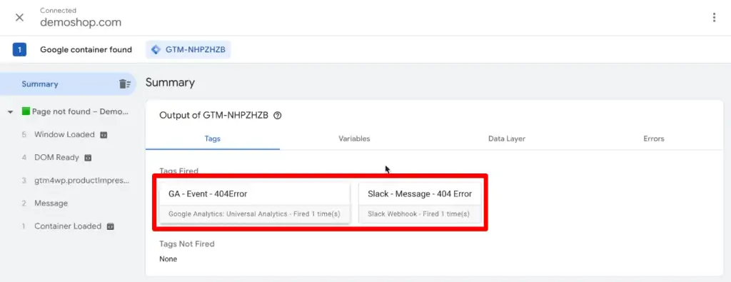 Slack webhook tag successfully fired