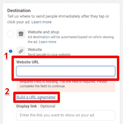 Specifying the ad destination