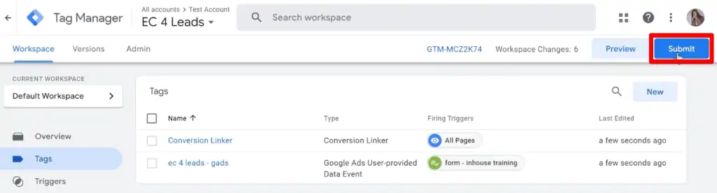 Submitting a live version of the tags