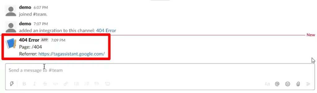 The Slack message sent from the custom app